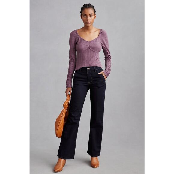 Anthropologie Pilcro‎ Ribbed Ruched-Sleeve Top in Mauve Purple Size M - Picture 2 of 12